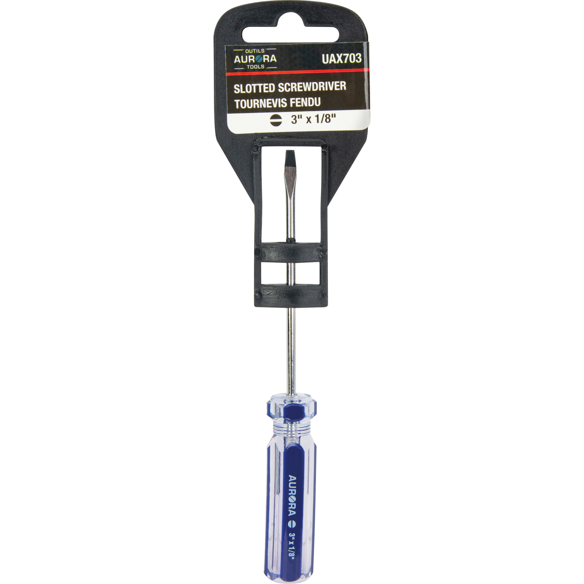Tournevis à fente bleu transparent avec bandes , Tige de 1/8", Ronde, Prise en Plastique