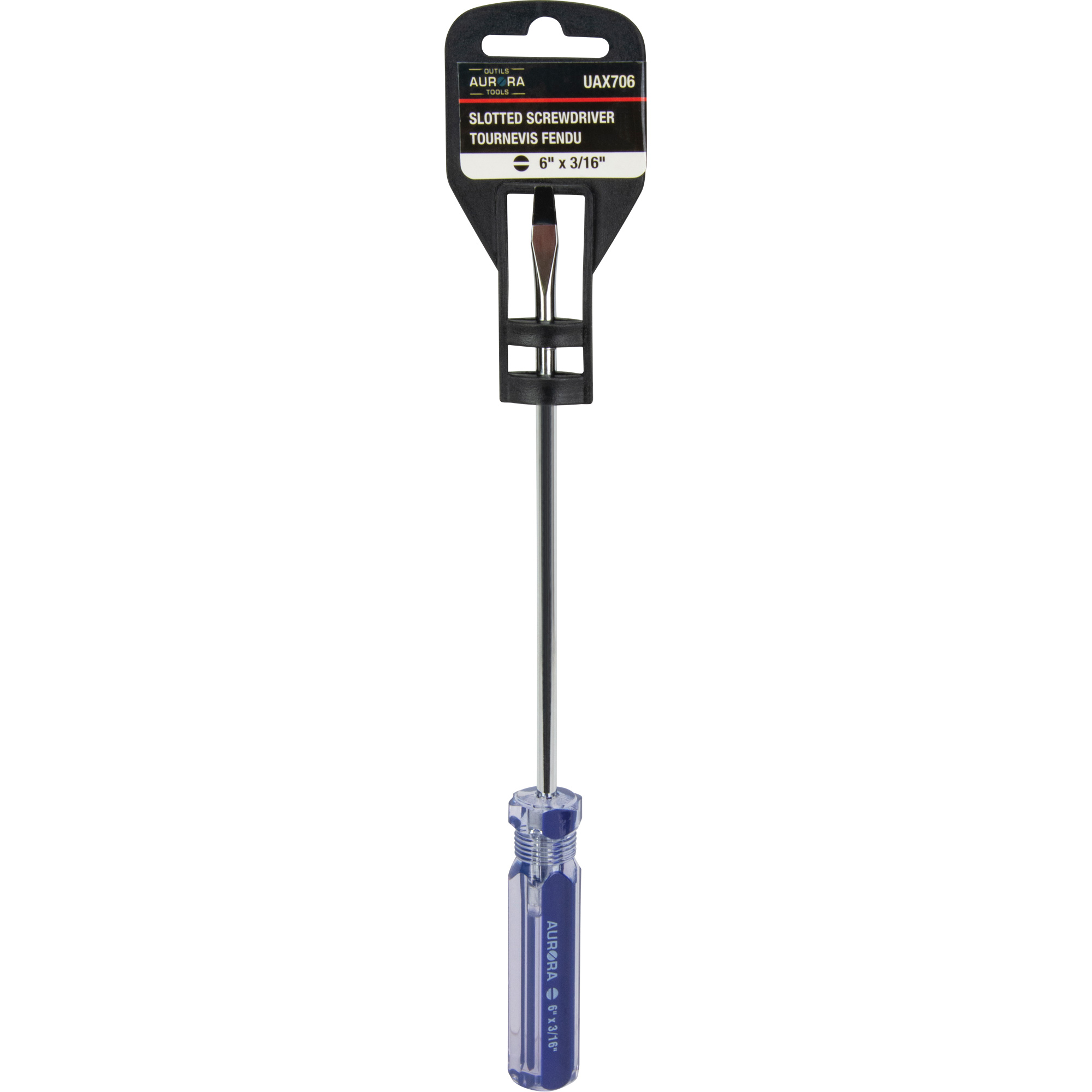 Tournevis à fente bleu transparent avec bandes, Tige de 3/16", Ronde, Prise en Plastique
