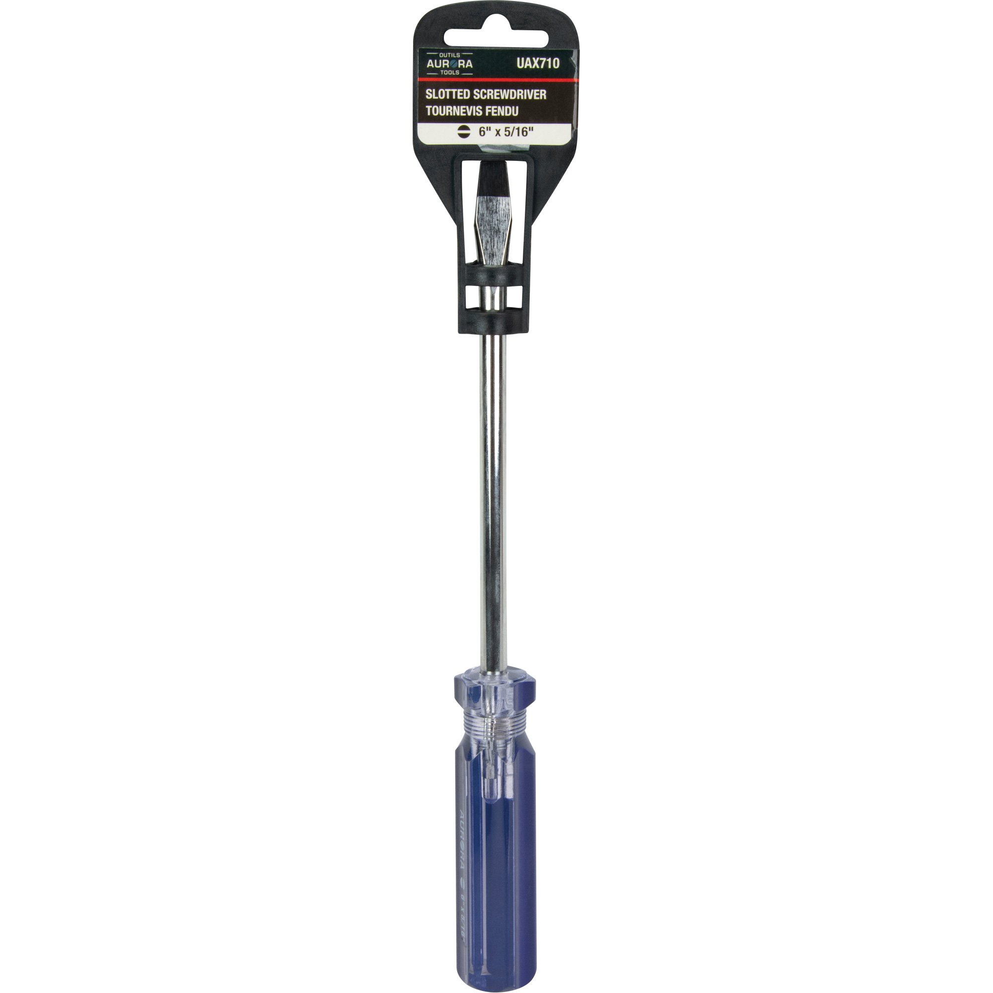 Tournevis à fente bleu transparent avec bandes, Tige de 5/16", Ronde, Prise en Plastique