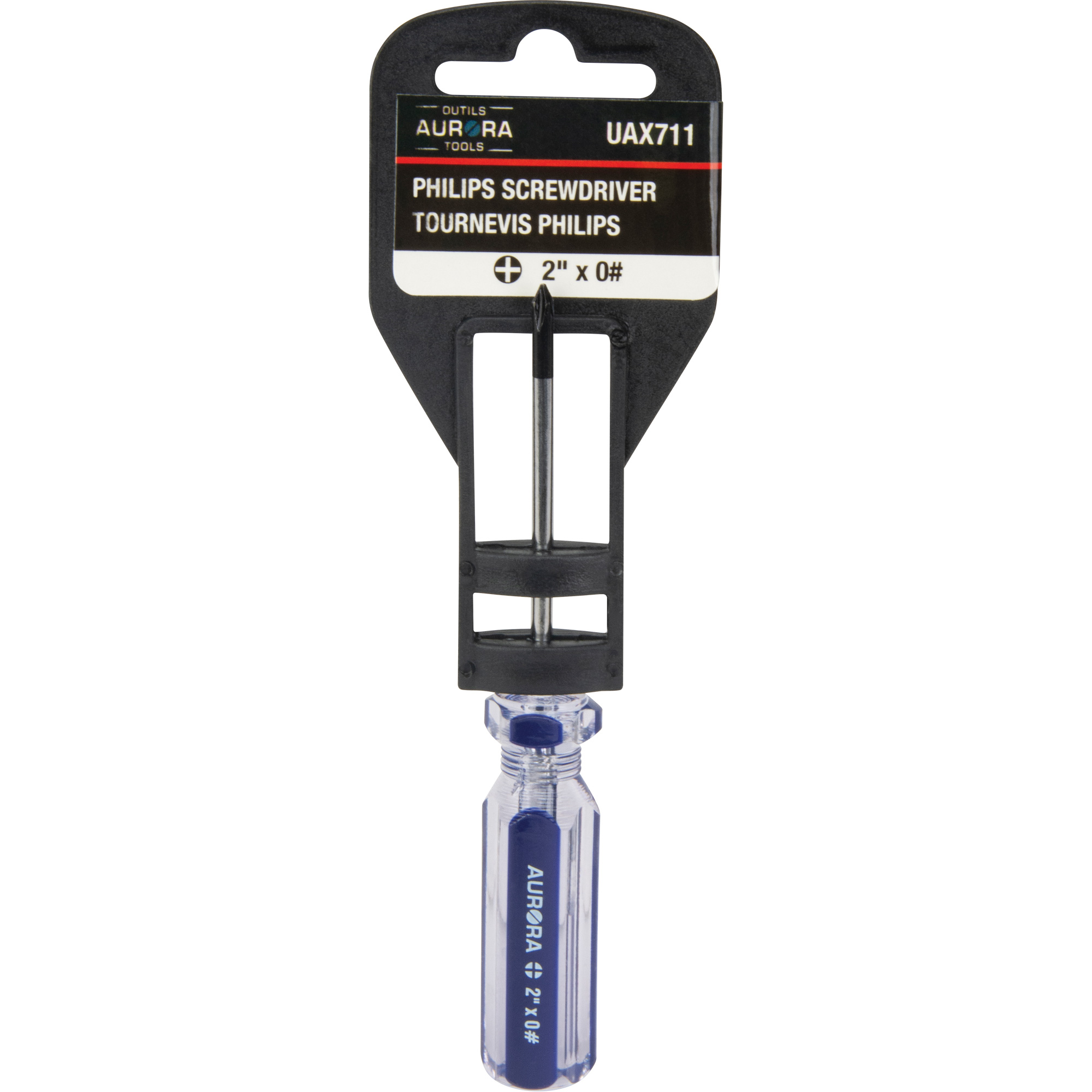 Tournevis Philips bleu transparent avec bandes, #0, Prise Plastique