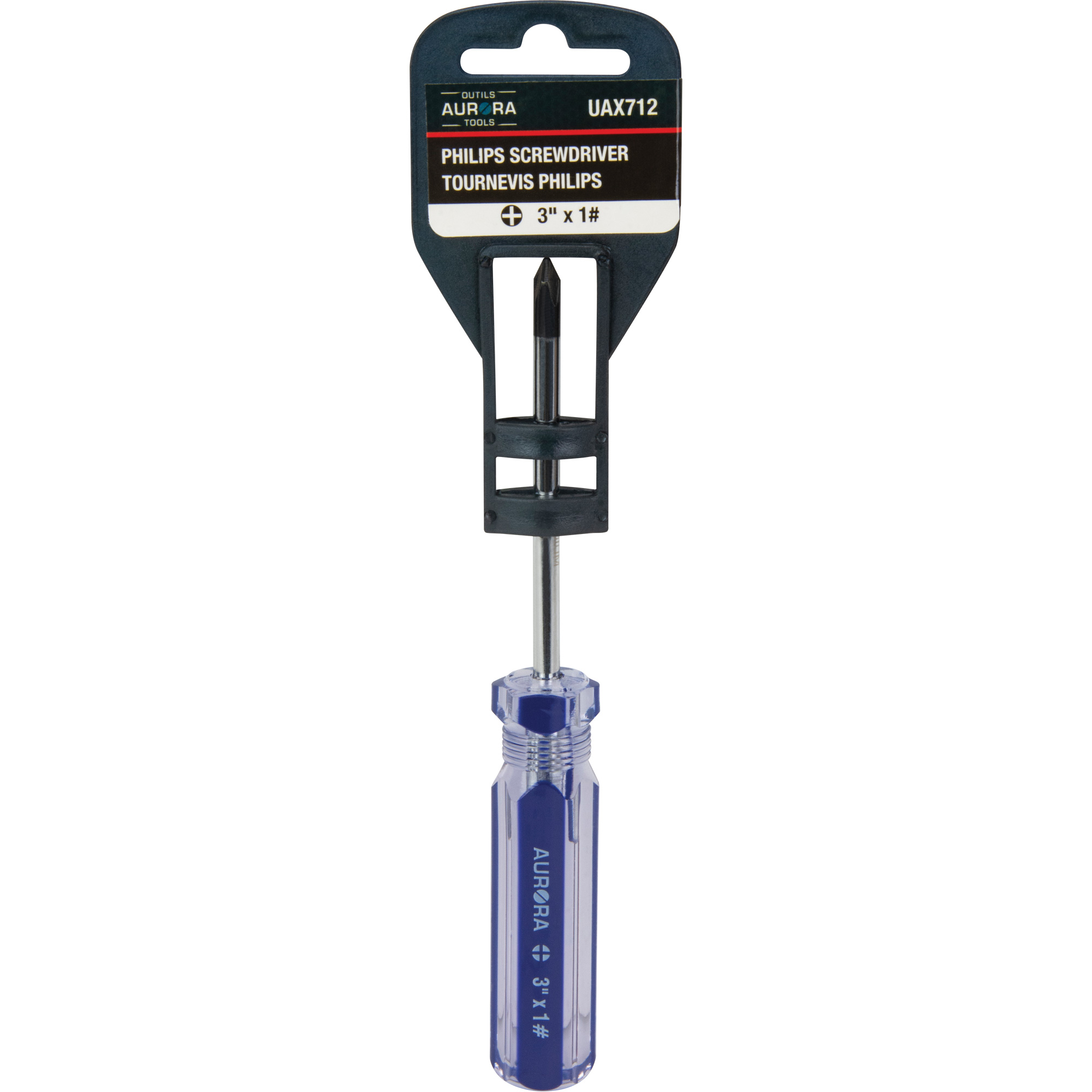 Tournevis Philips bleu transparent avec bandes, #1, Prise Plastique