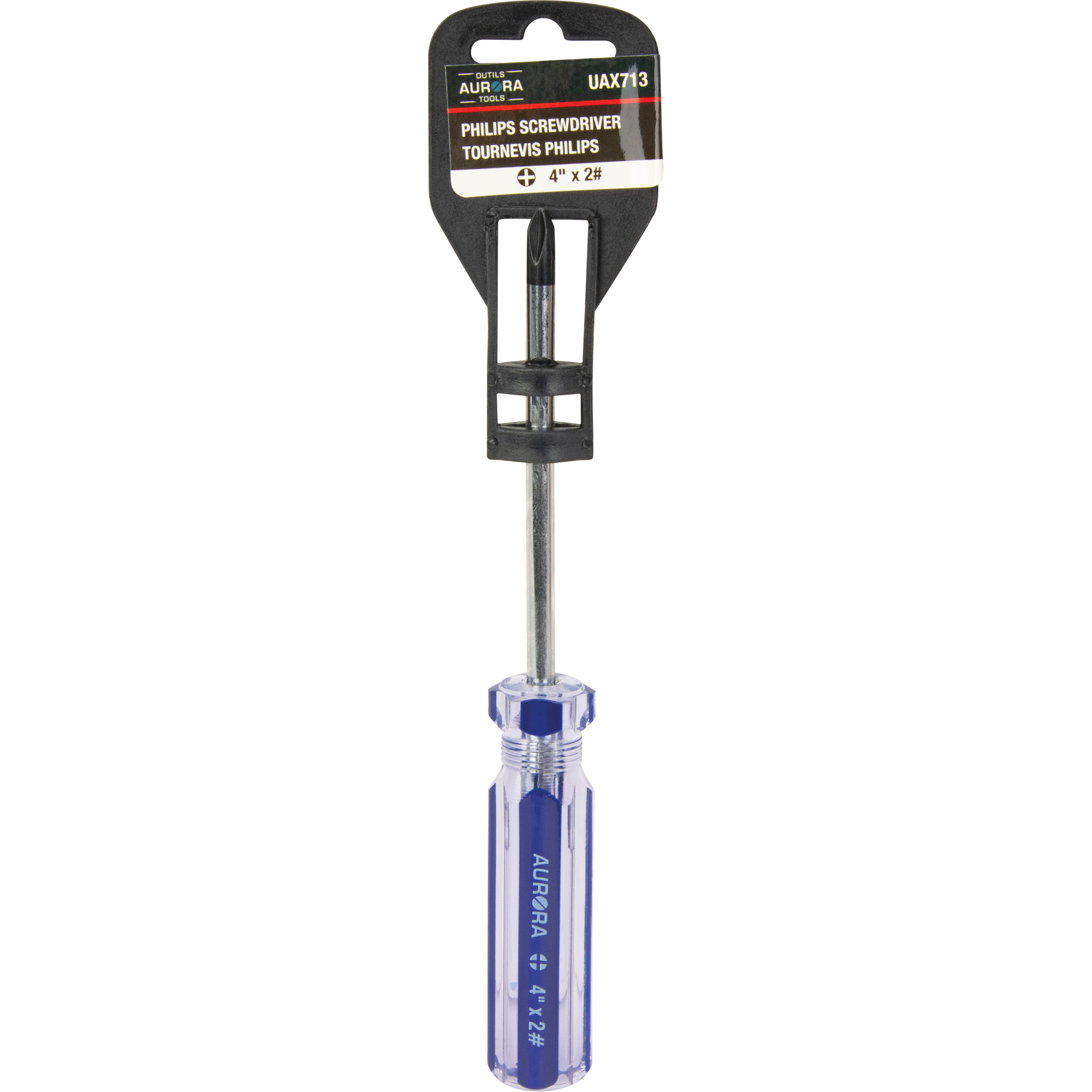 Tournevis Philips bleu transparent avec bandes, #2, Prise Plastique