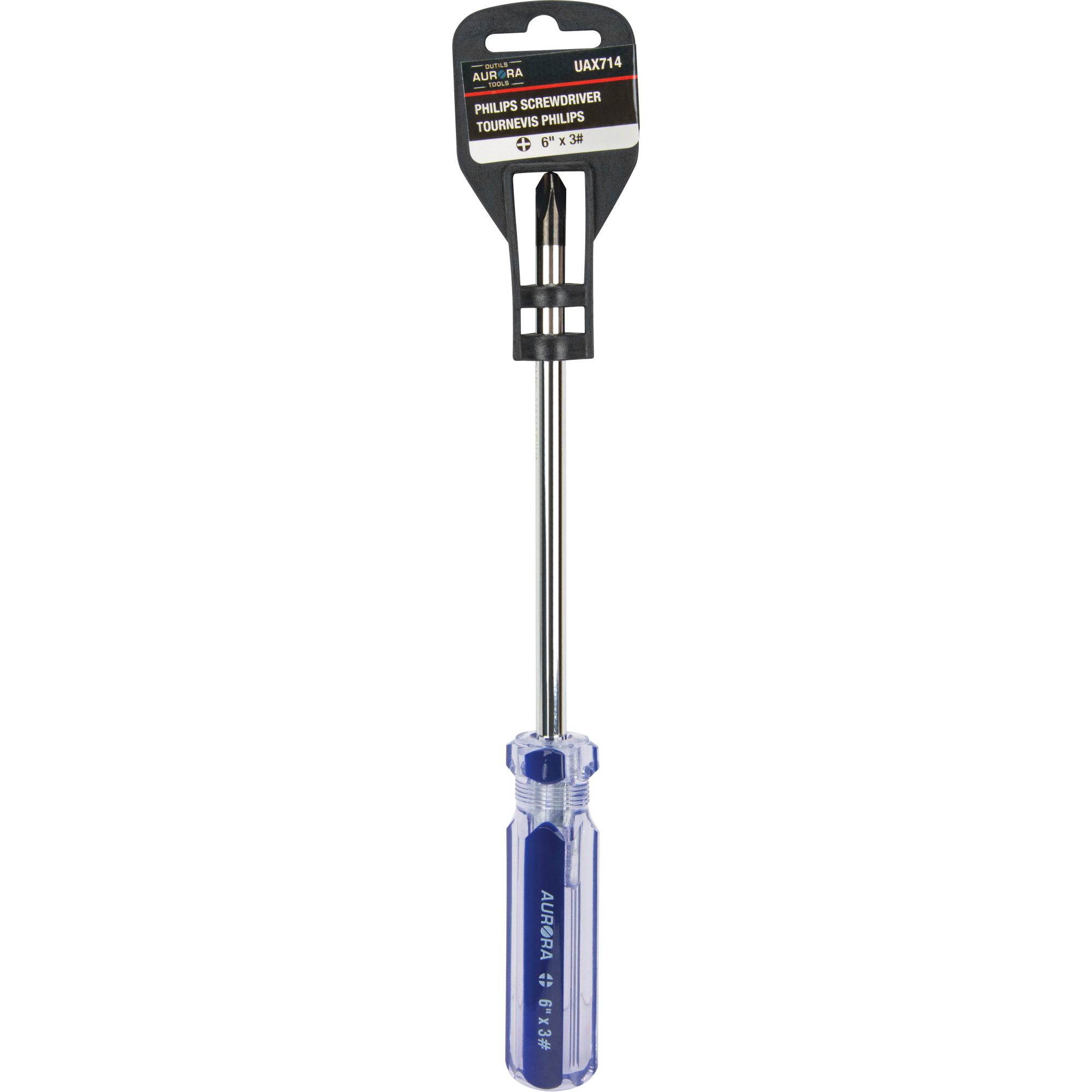 Tournevis Philips bleu transparent avec bandes, #3, Prise Plastique
