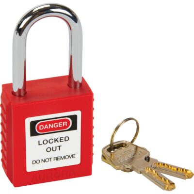 Verrouillage pour les consignations, Cadenas de sécurité, Clés différentes, Thermoplastique, Largeur de 1-1/2"
