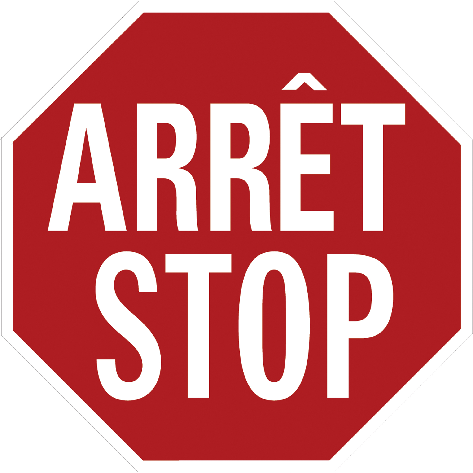 Panneaux de signalisation « Arrêt / Stop », 18" x 18", Aluminium, Bilingue avec pictogramme
