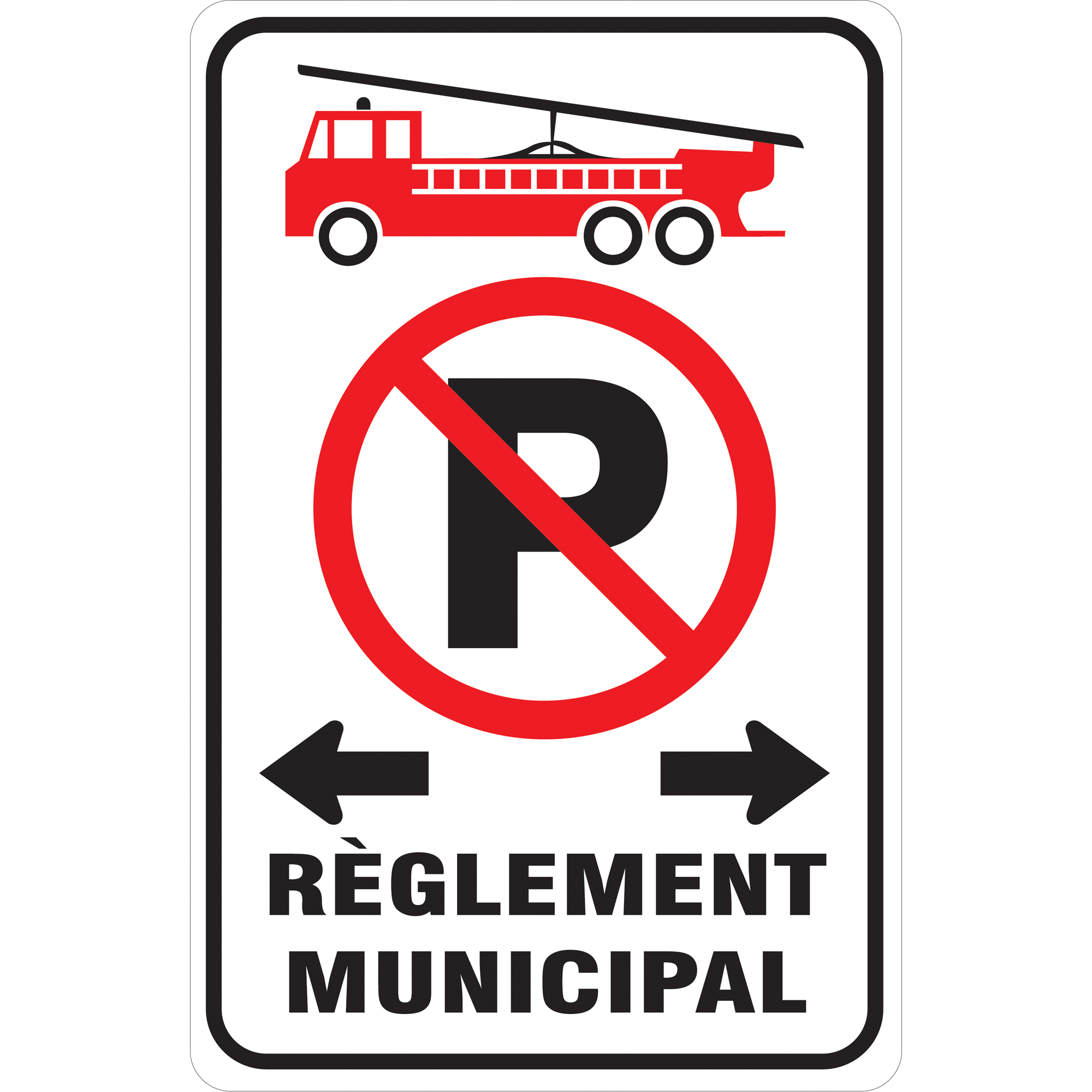 Panneaux de signalisation « Règlement municipal » avec pictogramme stationnement interdit, 12" x 18", Aluminium, Français avec pictogramme