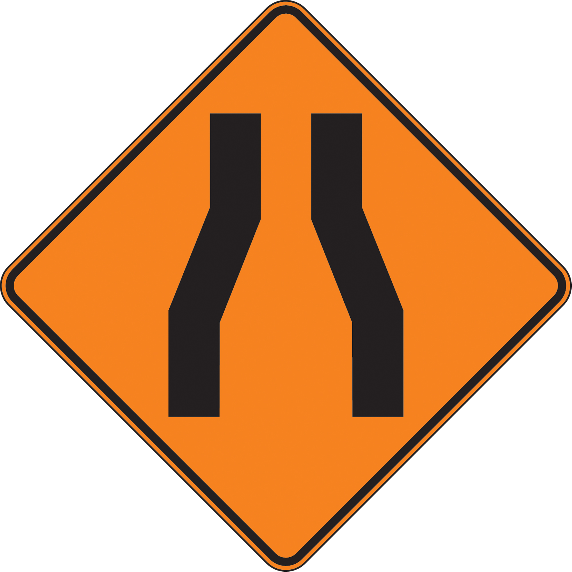 Panneaux de signalisation route étroite, 24" x 24", Aluminium, Pictogramme