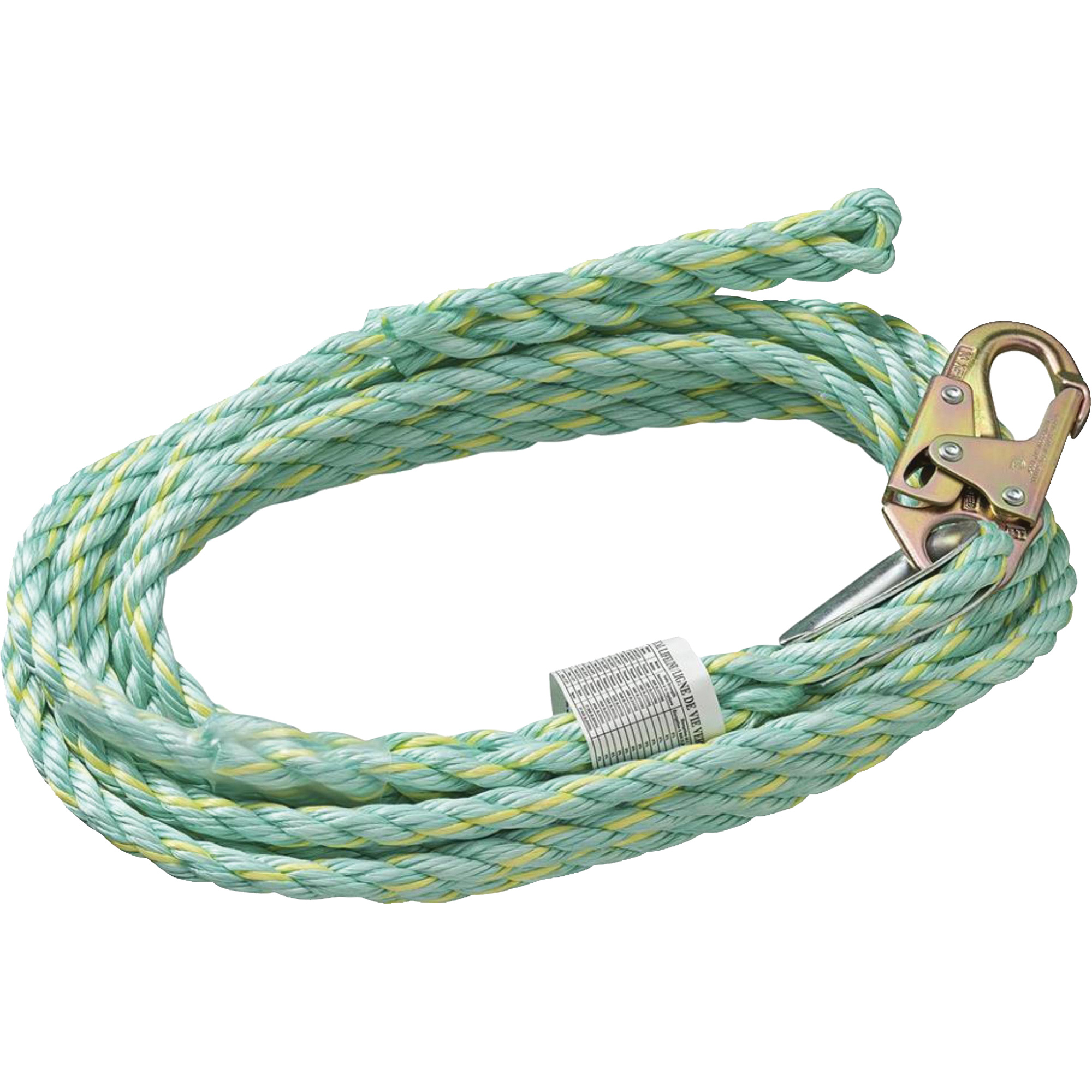 VL-1125-25 Cordage de sécurité vertical avec mousqueton d'ancrage à une extrémité & éclisse dorsale d'extrémité à la traîne, Copolymère