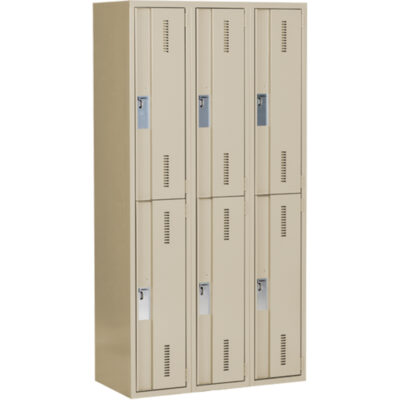 Casiers robustes ConcordeMC, 2 niveaux, Bloc de 3, 36" x 18" x 72", Acier, Beige, Soudé (assemblé)