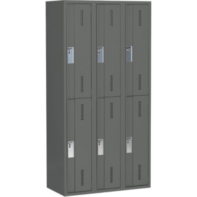Casiers robustes ConcordeMC, 2 niveaux, Bloc de 3, 36" x 18" x 72", Acier, Charbon, Soudé (assemblé)
