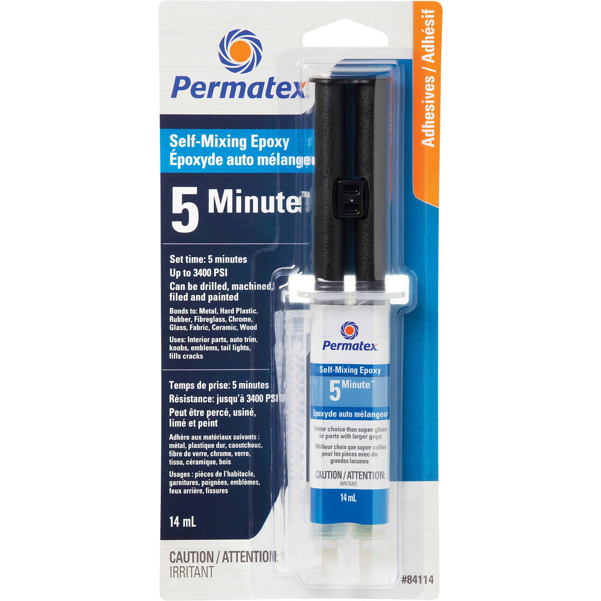 Colle époxyde à usage général, 14 ml, Seringue, Deux composants, Transparent
