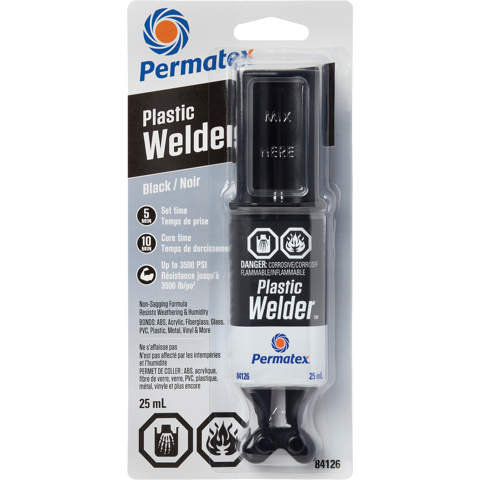 Colle époxyde Plastic WelderMC, 25 ml, Seringue, Deux composants, Noir