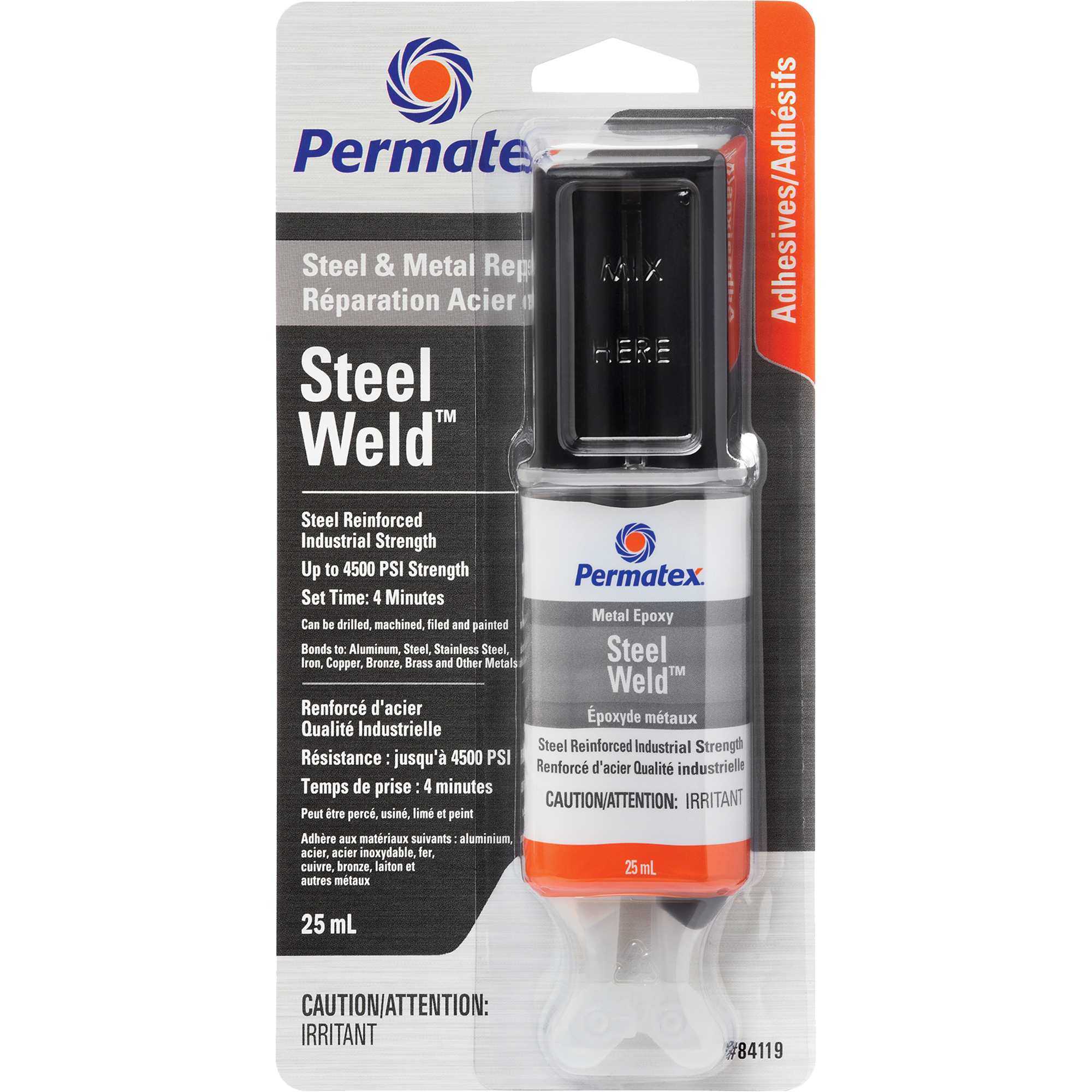 Colle époxyde Steel WeldMC, 25 ml, Seringue, Deux composants, Gris
