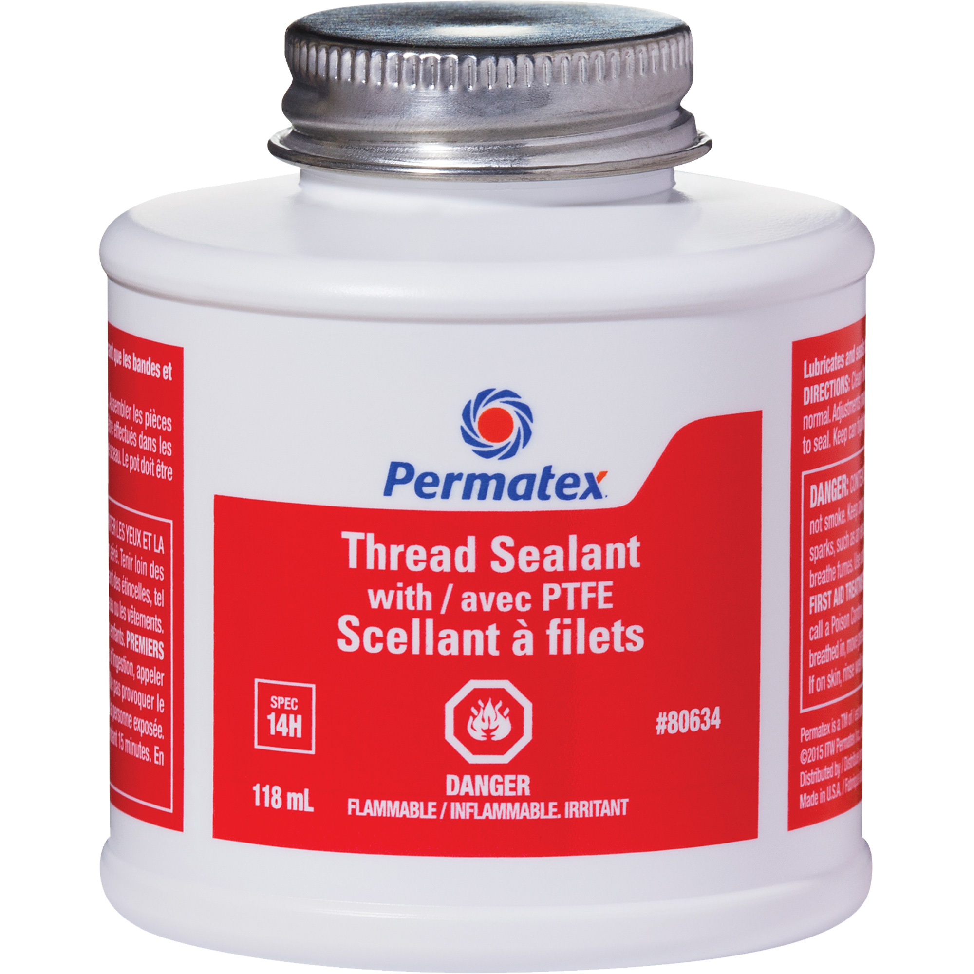 Scellant à filets avec PTFE, Bouteille à dessus brosse, 118 ml, -54°C - 150°C/-65°F - 300°F