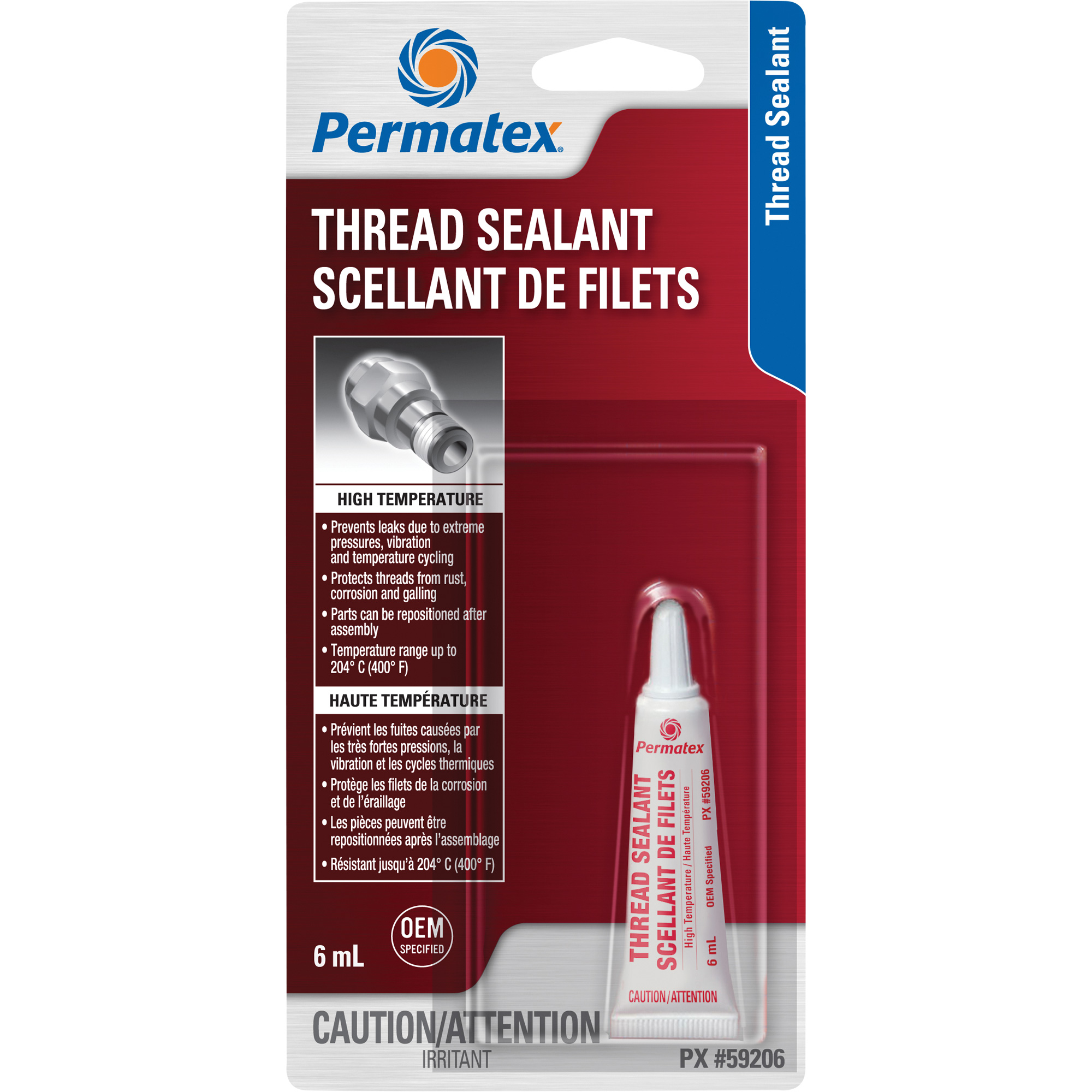 Scellant pour filetage haute température, Tube, 6 ml, -54° C - 204° C/-65° F - 400° F