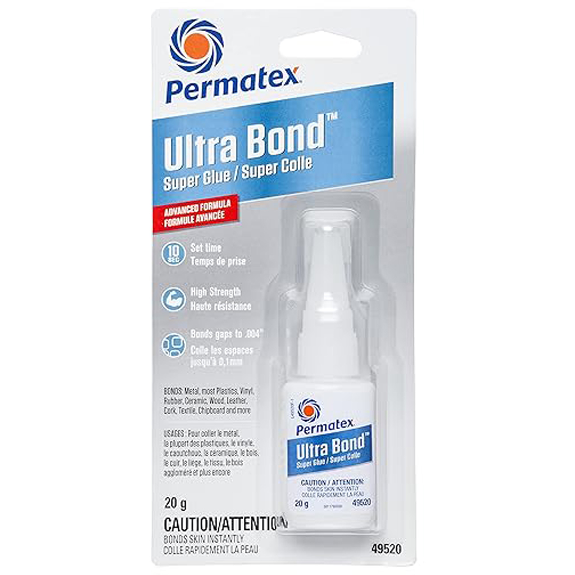 Super colle adhésive Ultra Bond à séchage rapide, 20 g, Bouteille, Transparent