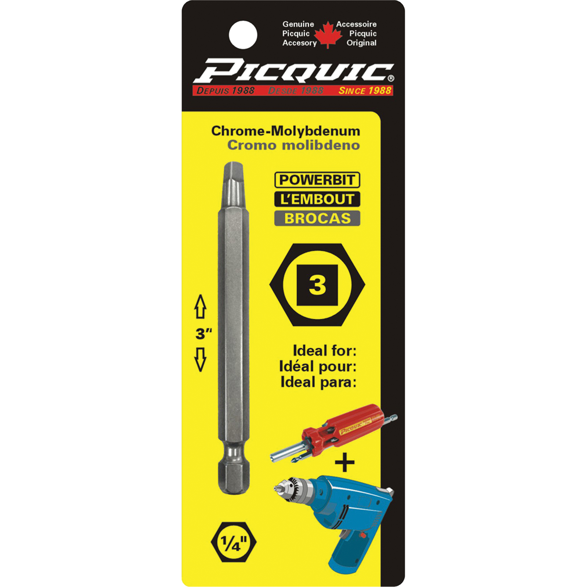 Embout, Carrée, Embout #3, Prise 1/4", Longueur 3"