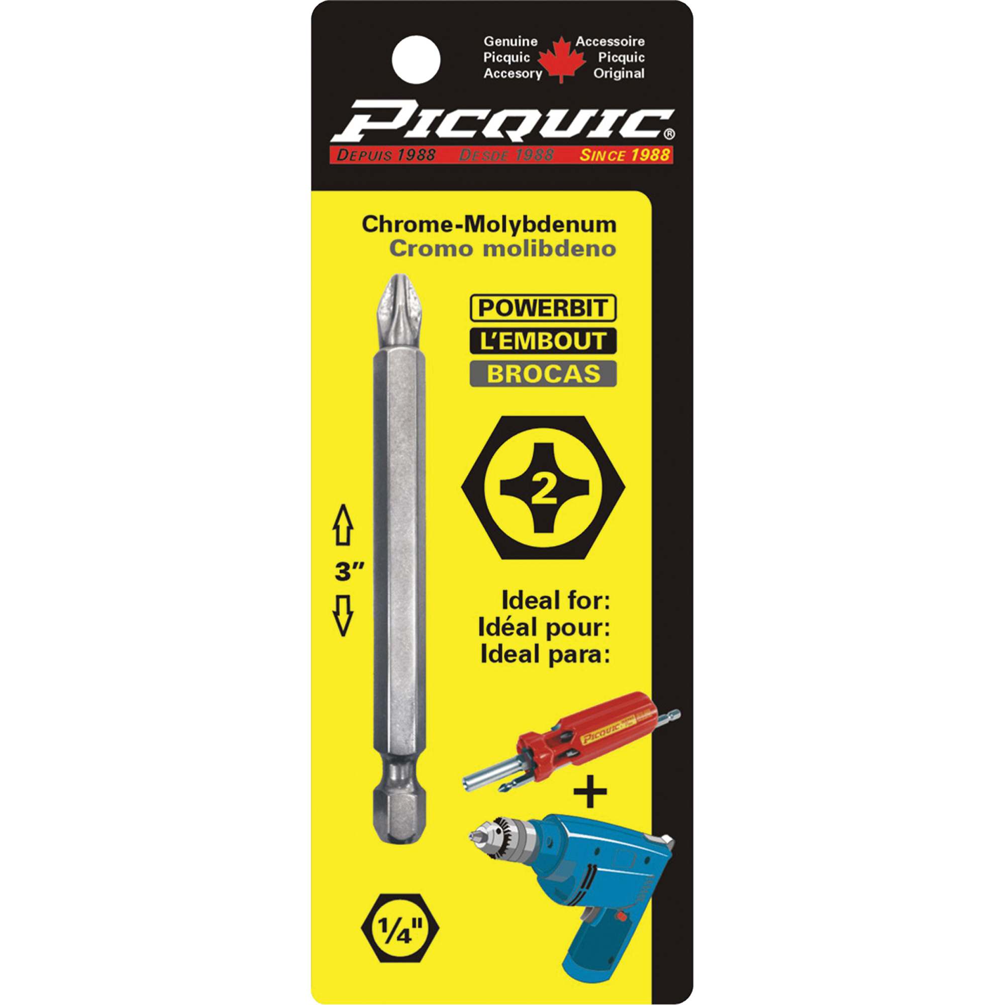 Embout, Phillips, Embout #2, Prise 1/4", Longueur 3"