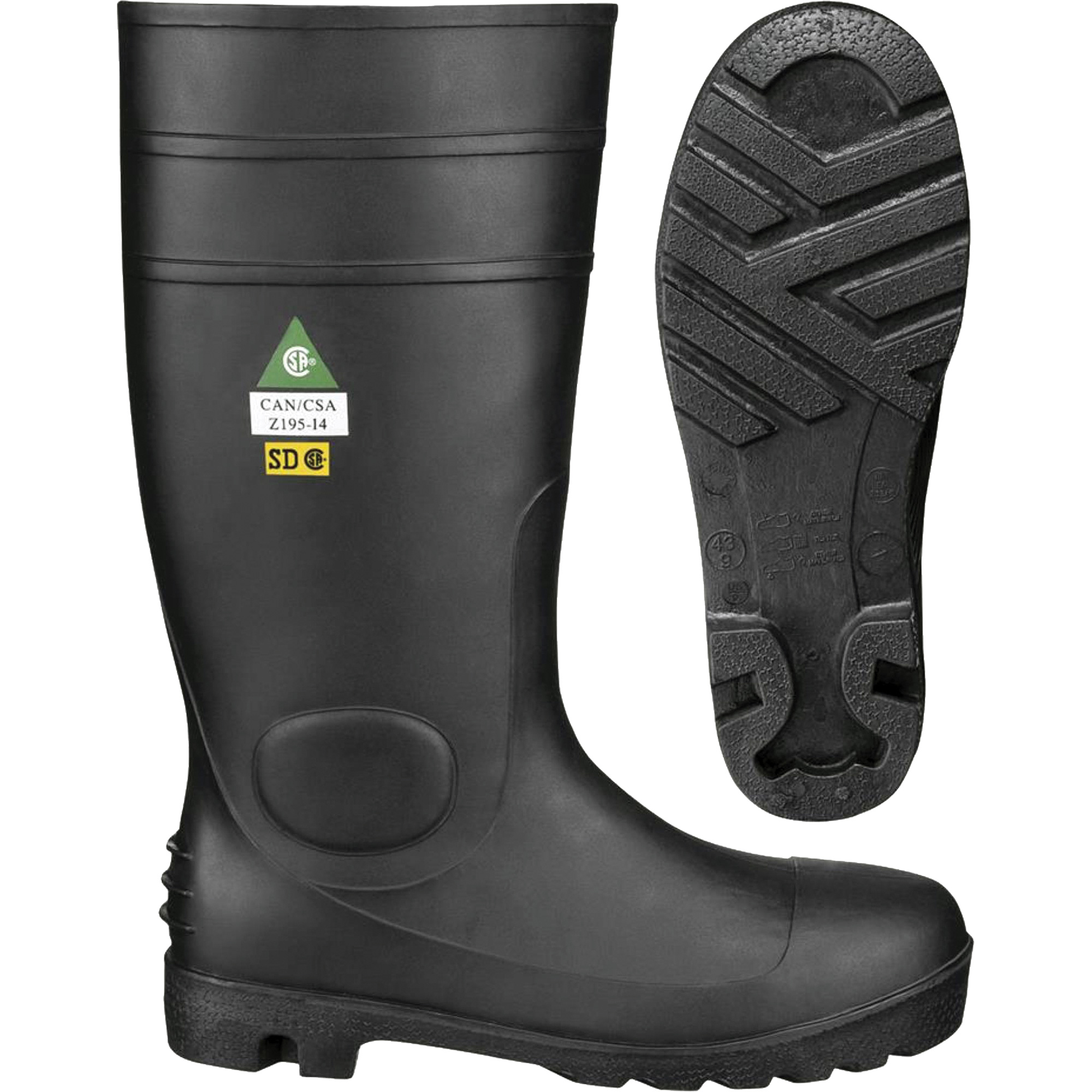 1022 Bottes de sécurité, PVC, Embout Acier, Pointure 10, Semelle Résistant aux perforations