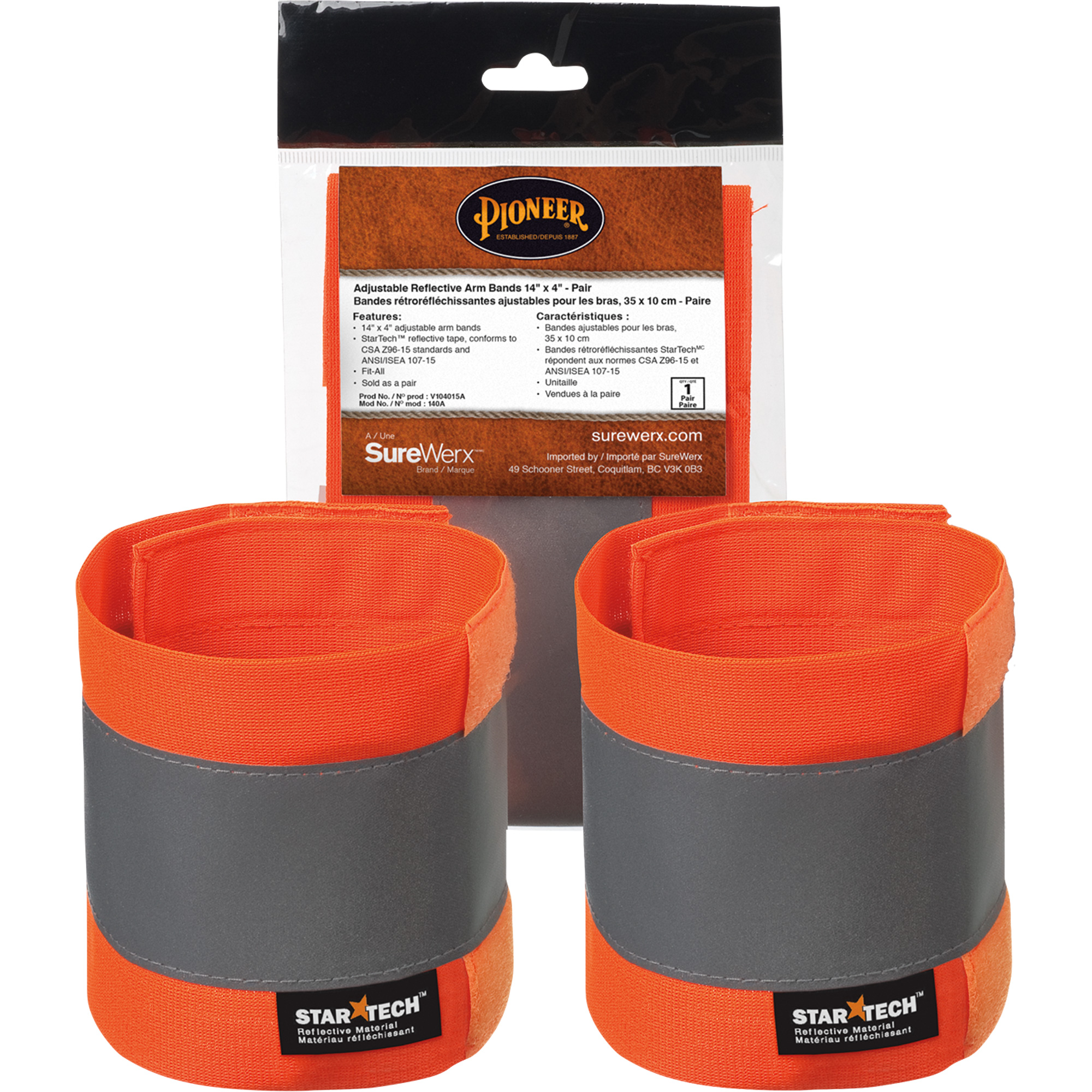 140A Brassard réfléchissant ajustable orange haute visibilité de 14" X 4"