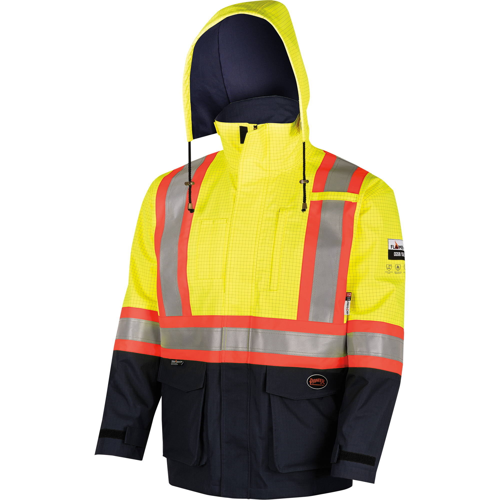 4485 Manteau de sécurité DefenderMD antistatique/ignifuge/anti-arc électrique en trilaminé, 4T-Grand, Noir/Jaune haute visibilité, 11 cal/cm²