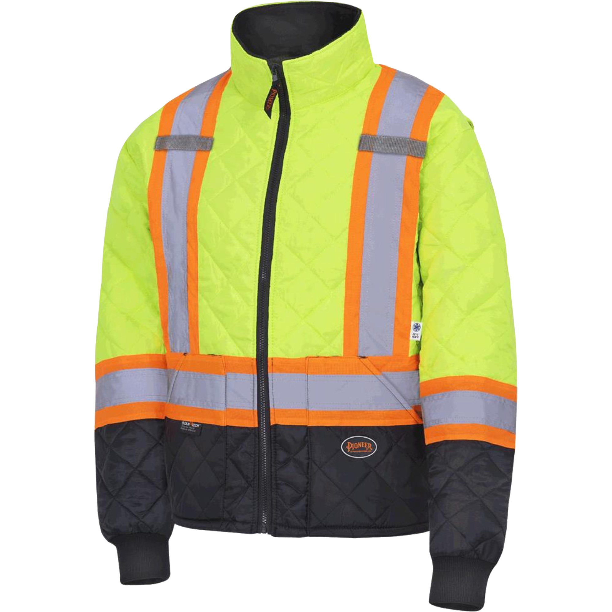 5016 Manteau matelassé pour congélateur, Polyester, Noir/Jaune lime haute visibilité, 2T-petit