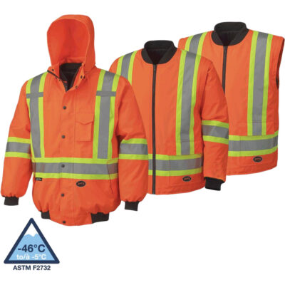 5022 Veste aviateur imperméable 7 en 1, Polyester, Orange haute visibilité, 5T-Grand