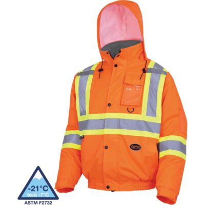 5032 Veste aviateur de sécurité imperméable et matelassée pour l'hiver, Polyester, Orange haute visibilité, 5T-Grand