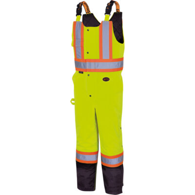 5041BB Pantalon à bretelles matelassé imperméable, Polyester, Grand, Jaune lime haute visibilité