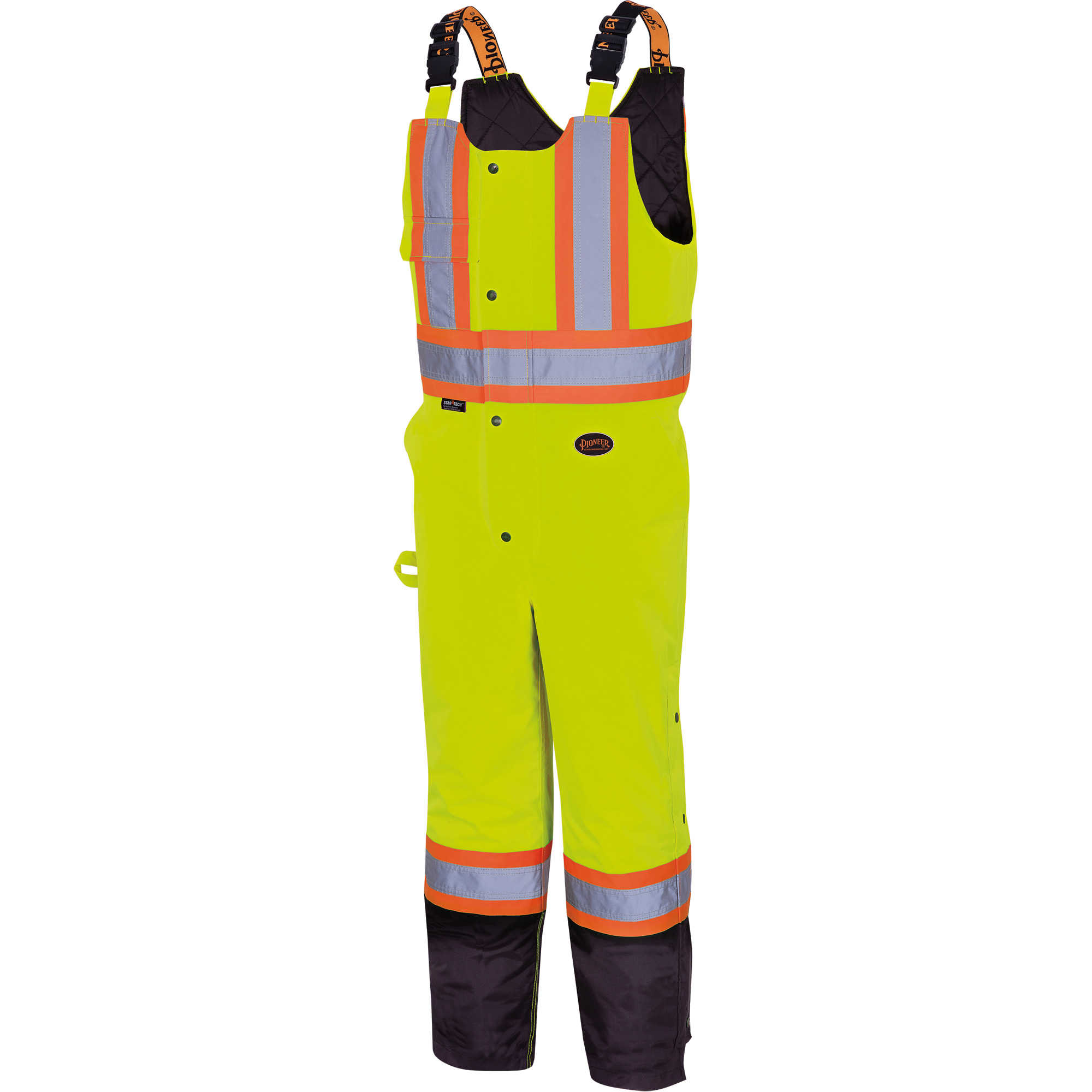 5041BB Pantalon à bretelles matelassé imperméable, Polyester, Grand, Jaune lime haute visibilité