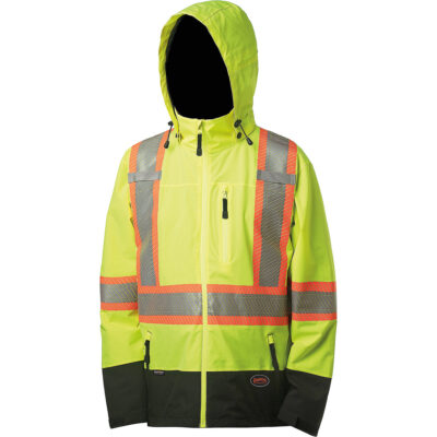 5221 Manteau de sécurité imperméable à coquille souple de première qualité, Polyester, Jaune lime haute visibilité, Grand