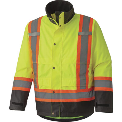 5401 Veste de sécurité imperméable 300D Trilobal antidéchirure, Polyester, Noir/Jaune lime haute visibilité, Moyen