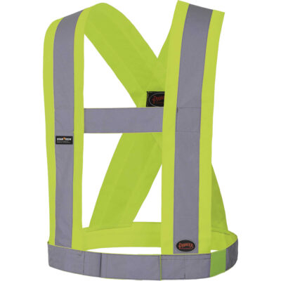 5492 Bretelles de sécurité réglable de 4" de large, Répond ou surpasse la norme CSA Z96 classe 2 - niveau 2, Jaune lime haute visibilité, Couleur réfléchissante Argent, Taille unique