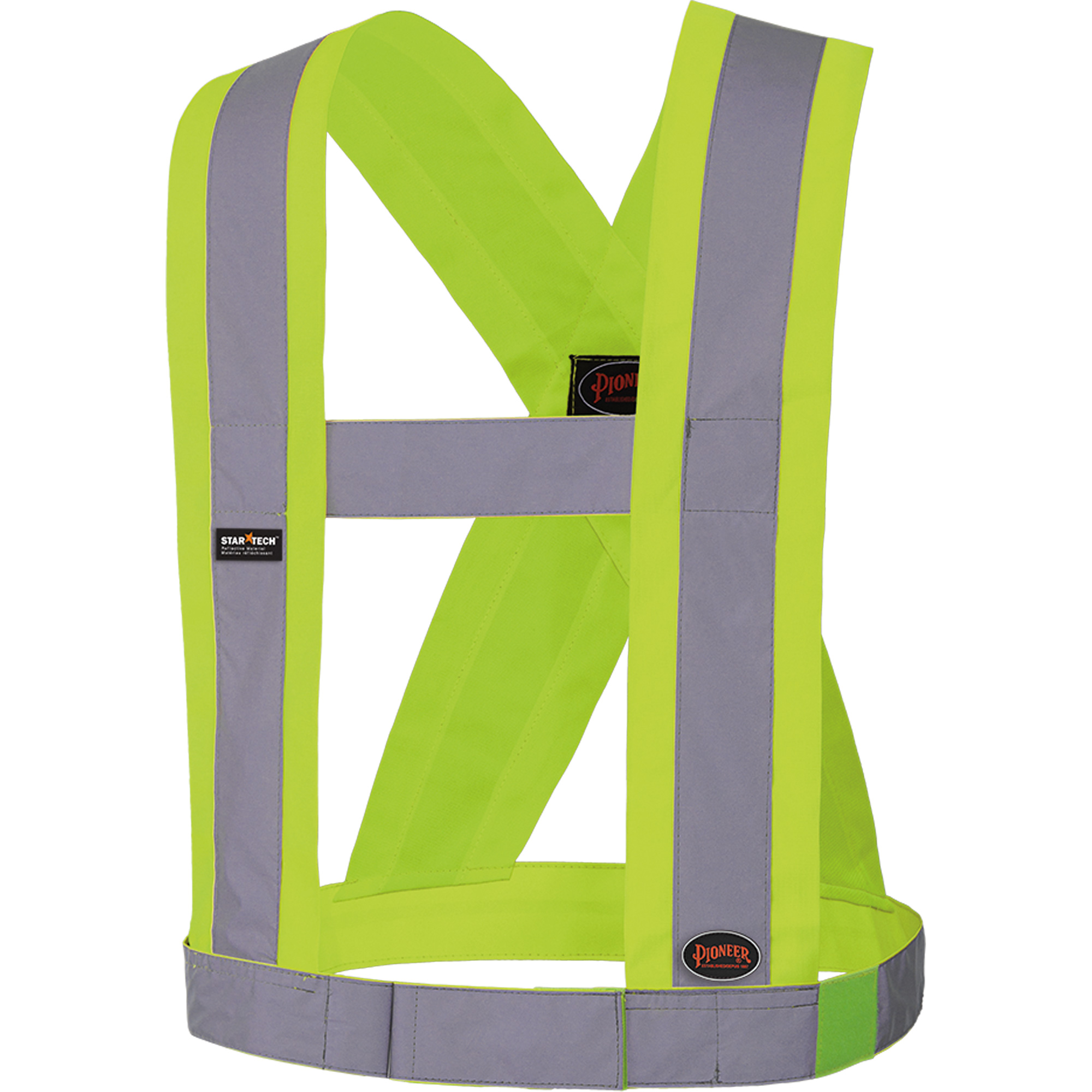 5493 Bretelles ajustables de sécurité haute visibilité de 4" de largeur, Répond ou surpasse la norme CSA Z96 classe 2 - niveau 2, Jaune lime haute visibilité, Couleur réfléchissante Argent, Taille unique