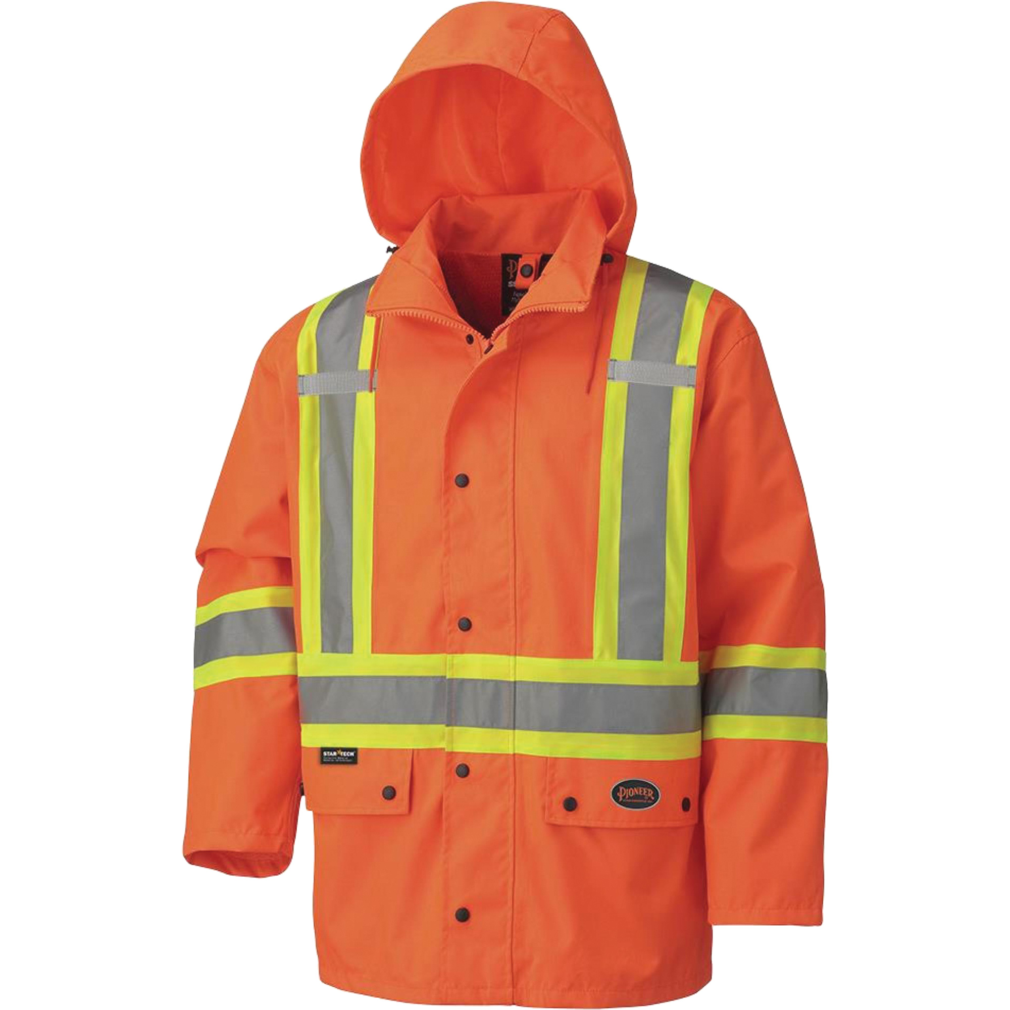 5575A Veste de sécurité imperméable avec capuchon amovible 450D, Polyester, Orange haute visibilité, 4T-Grand