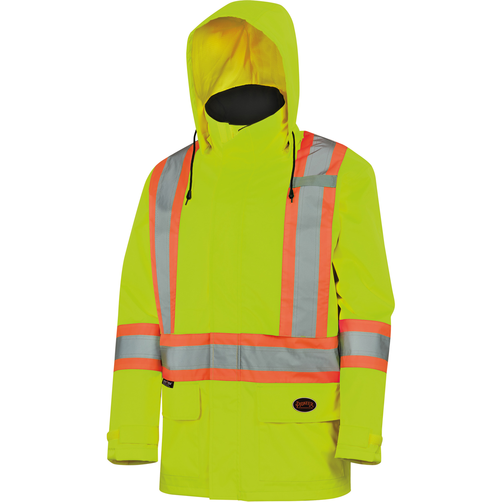 5596 Veste de sécurité haute visibilité imperméable et légère avec capuchon détachable, Polyester, Jaune lime haute visibilité, Moyen