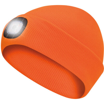 5675 Tuque en tricot avec lampe frontale à DEL, Doublure en Molleton, Taille unique, Orange haute visibilité