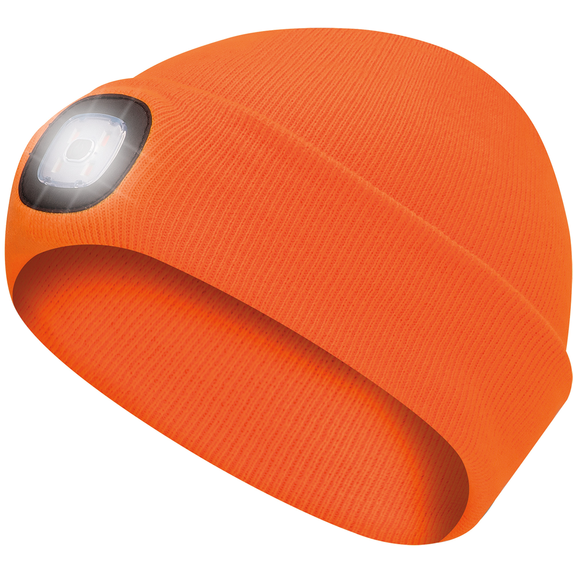 5675 Tuque en tricot avec lampe frontale à DEL, Doublure en Molleton, Taille unique, Orange haute visibilité
