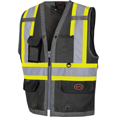 6671 Veste d'arpenteur au dos en maille avec fermeture à glissière, Noir, Moyen, Polyester