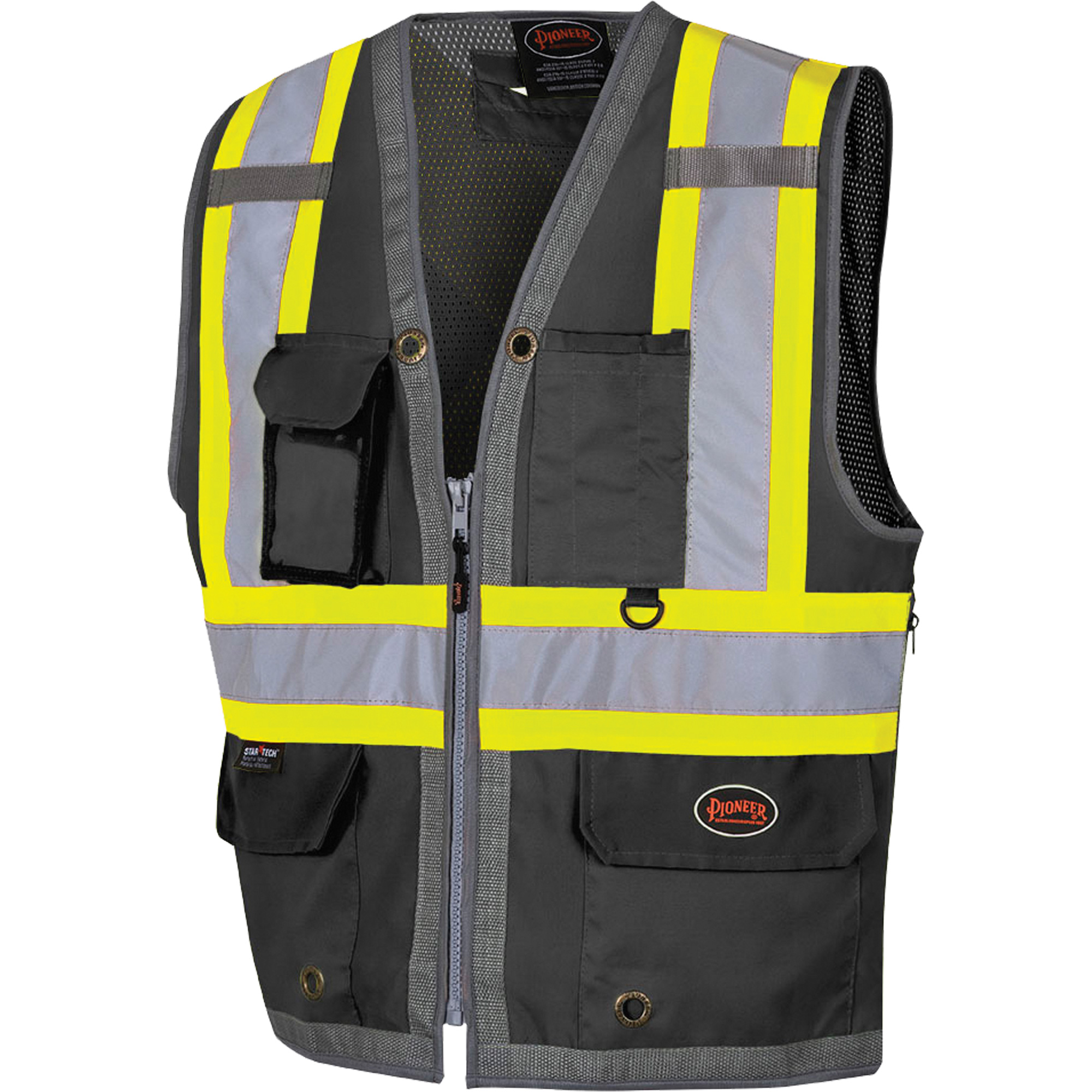 6671 Veste d'arpenteur au dos en maille avec fermeture à glissière, Noir, Moyen, Polyester