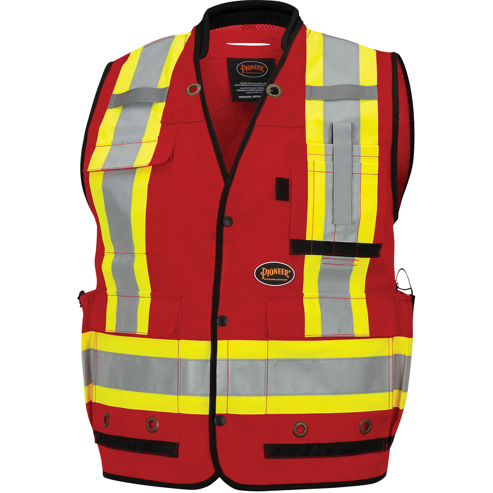 6678 Veste d'arpenteur antimicrobienne haute visibilité avec dos en maille, Rouge, 5T-Grand, Polyester