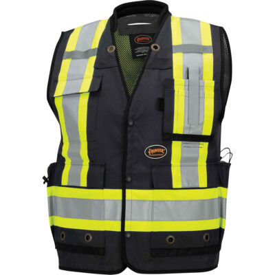 6679 Veste d'arpenteur antimicrobienne haute visibilité avec dos en maille, Noir, 3T-Grand, Polyester