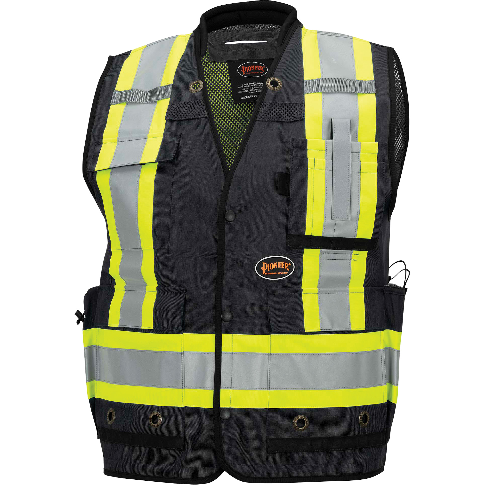 6679 Veste d'arpenteur antimicrobienne haute visibilité avec dos en maille, Noir, 3T-Grand, Polyester