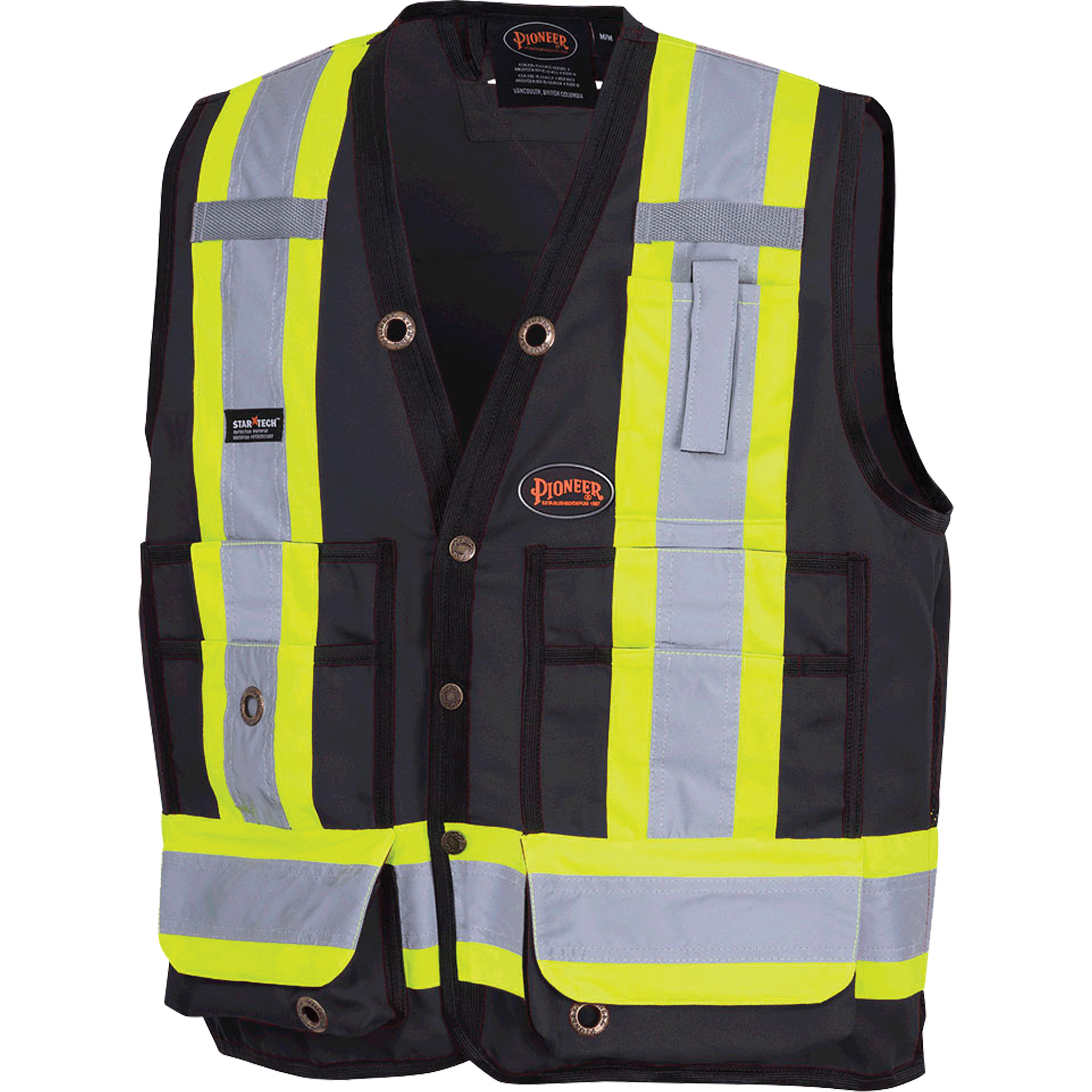 6692BK Veste de sécurité pour arpenteur, Noir, Grand, Polyester