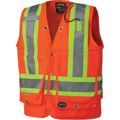 6697 Veste de sécurité pour arpenteur, Orange haute visibilité, Grand, Polyester