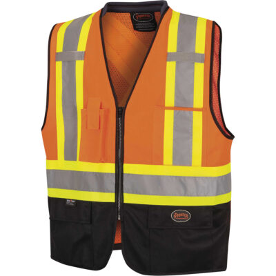 6894 Veste de sécurité bicolore à fermeture à glissière avant, Orange haute visibilité, 4T-Grand/5T-Grand, Polyester