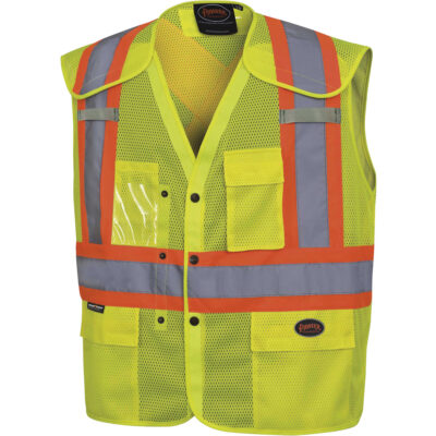 6939A Veste de sécurité à épaulettes avec boutons-pression, Jaune lime haute visibilité, 6T-Grand/7T-Grand, Polyester