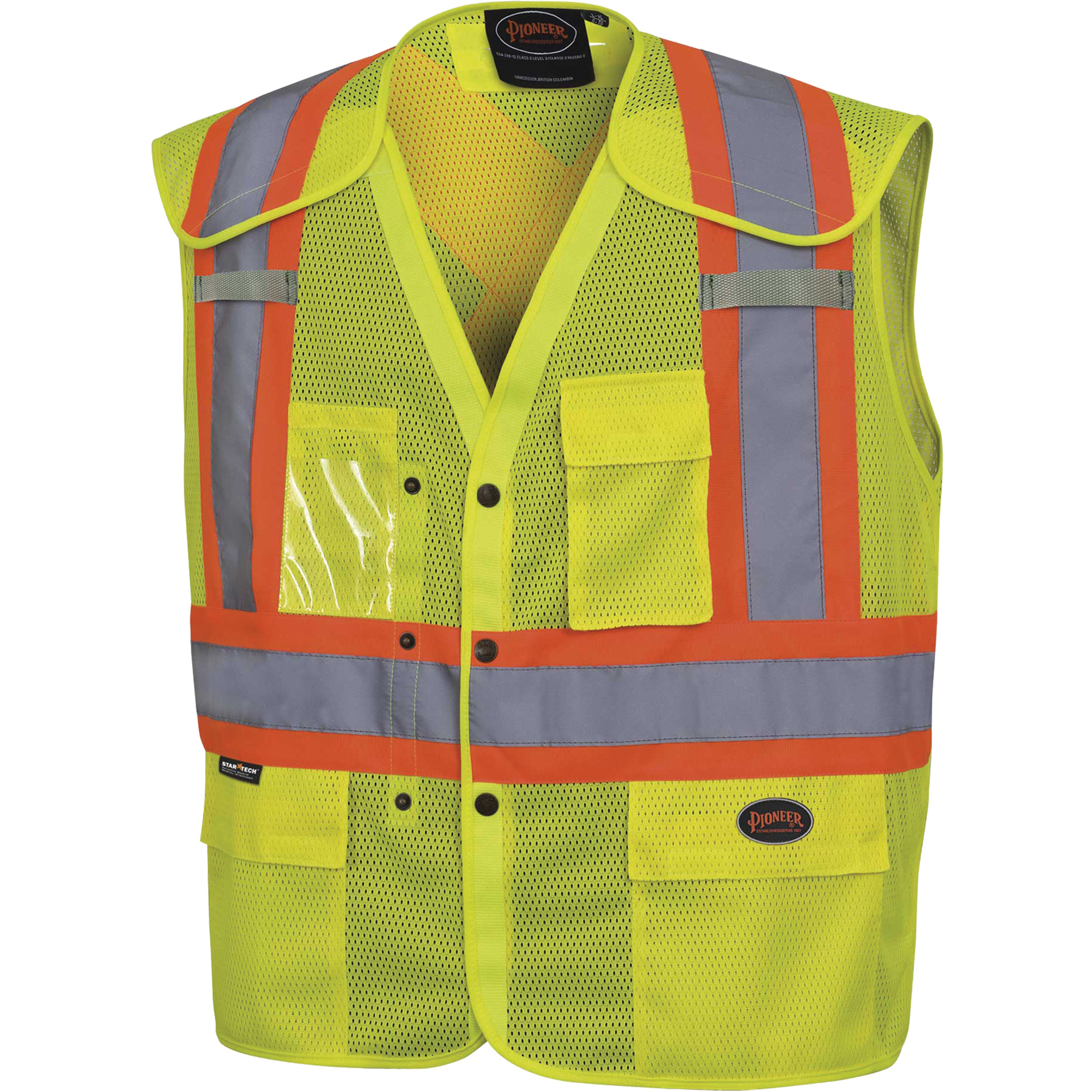 6939A Veste de sécurité à épaulettes avec boutons-pression, Jaune lime haute visibilité, 6T-Grand/7T-Grand, Polyester