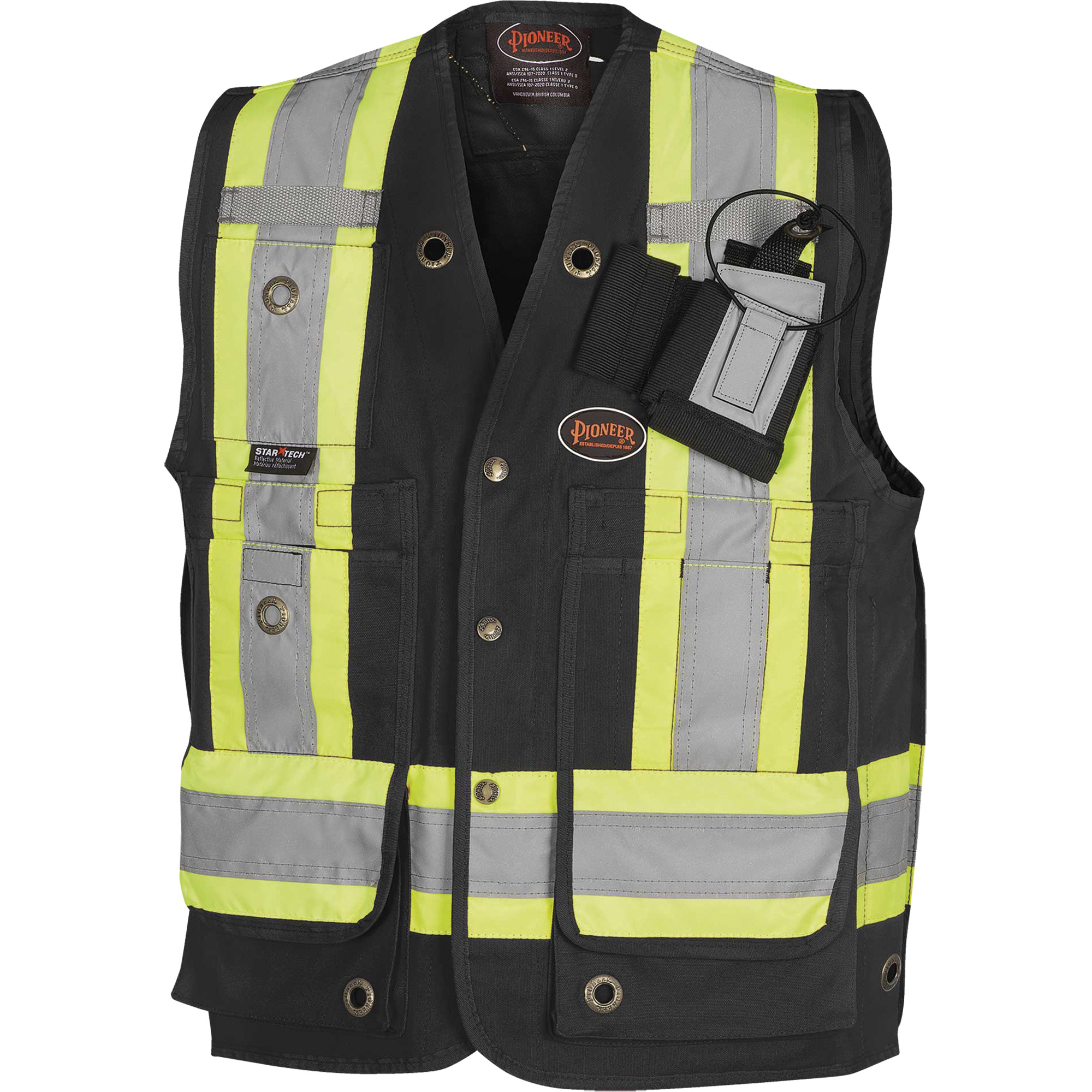 694BK Veste d'arpenteur/superviseur, Noir, 5T-Grand, Coton