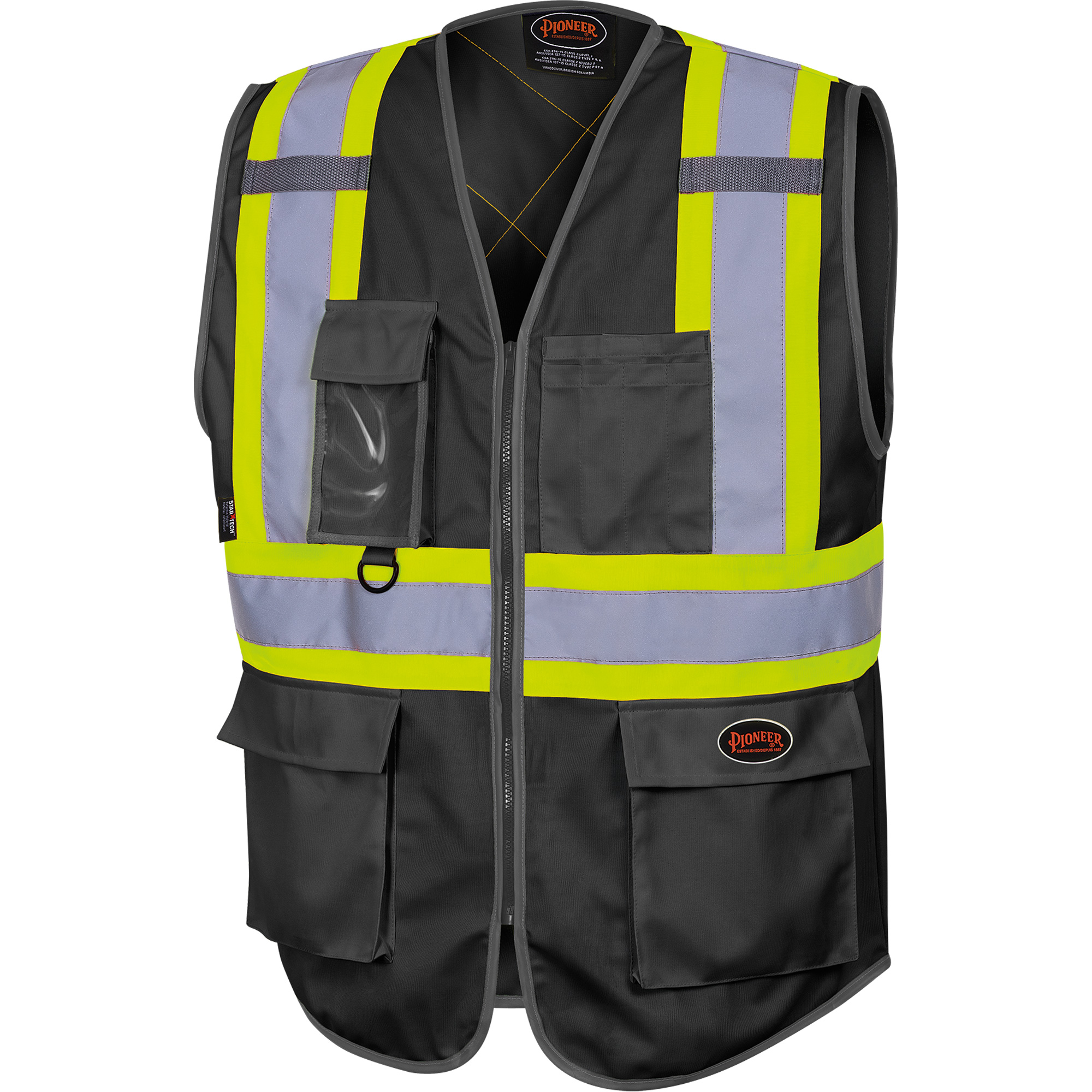 6959BK Veste en tricot chaîne de sécurité haute visibilité avec fermeture à glissière, Noir, Moyen, Polyester
